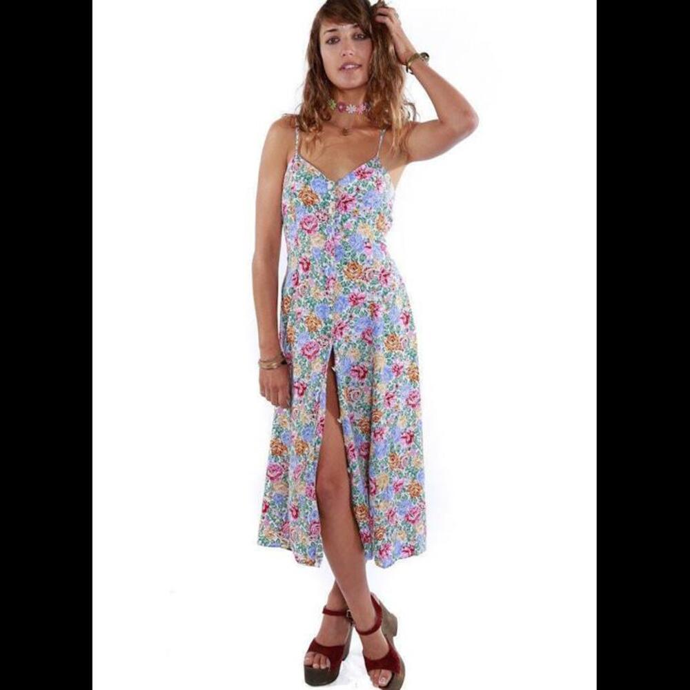 90s Vintage Floral Sun Dress with sweetheart neckline
